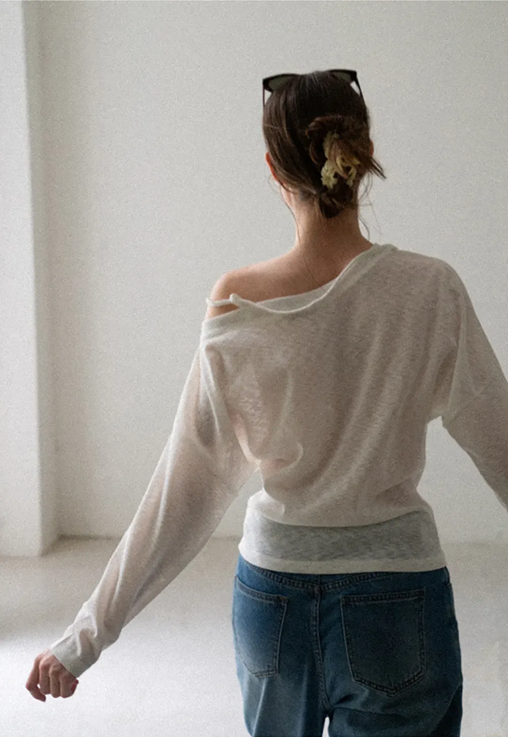 Asymmetrical Shoulder Knit Top Long Sleeve