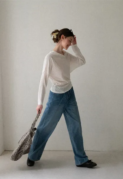 Asymmetrical Shoulder Knit Top Long Sleeve