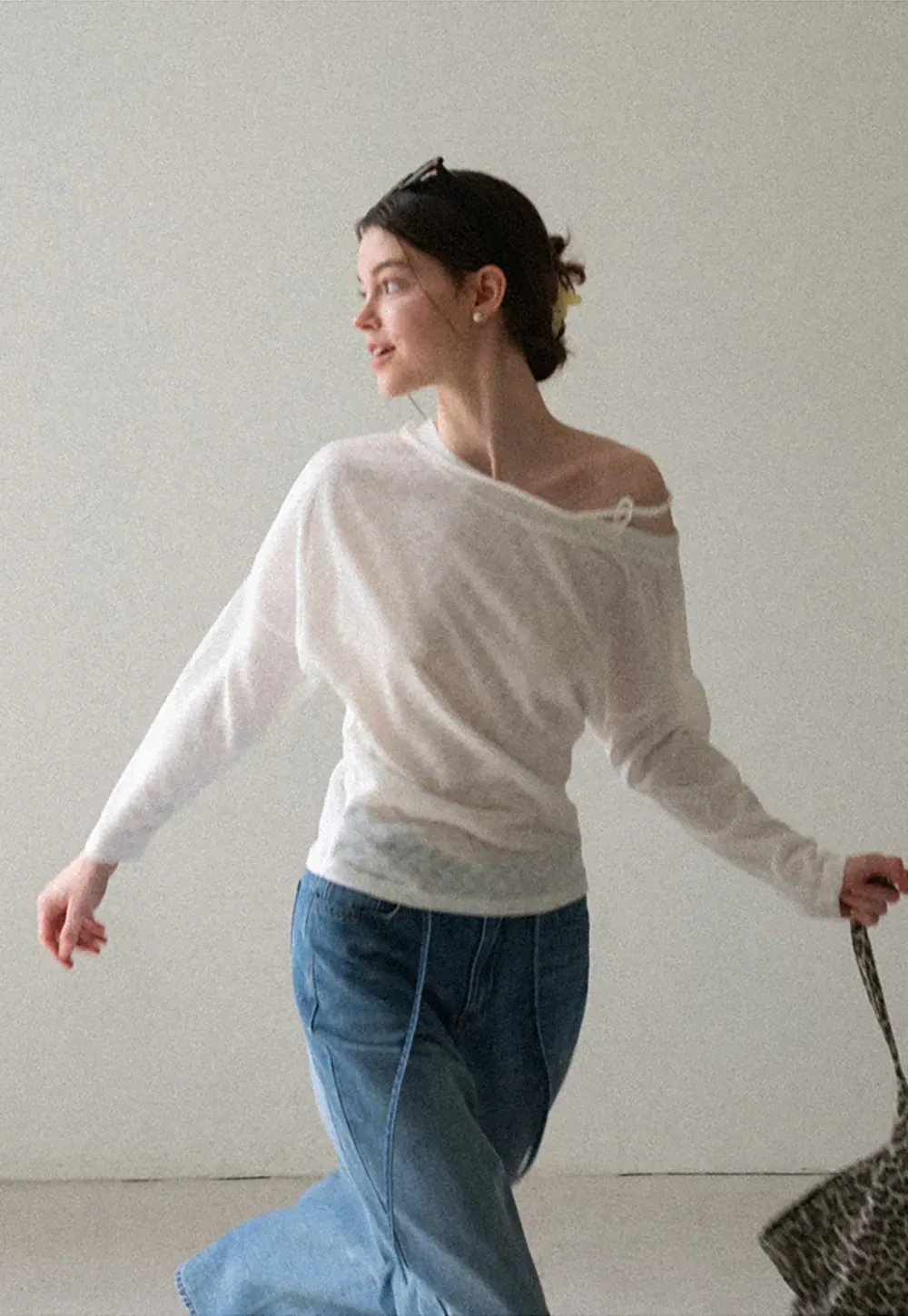 Asymmetrical Shoulder Knit Top Long Sleeve