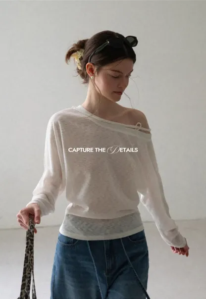 Asymmetrical Shoulder Knit Top Long Sleeve