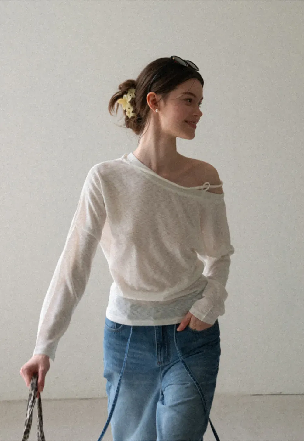 Asymmetrical Shoulder Knit Top Long Sleeve