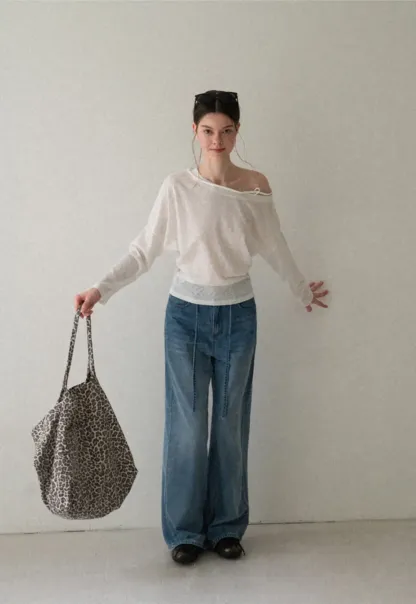 Asymmetrical Shoulder Knit Top Long Sleeve