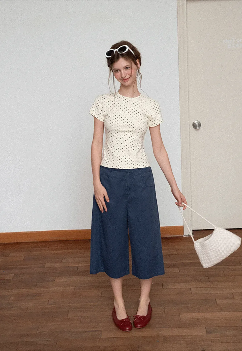 Polka Dot Print Short Sleeve Crew Neck T Shirt