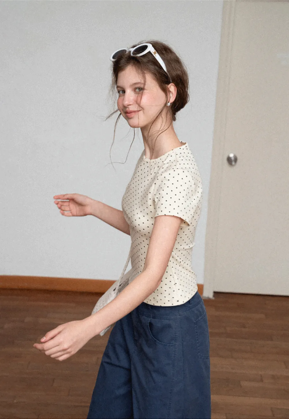 Polka Dot Print Short Sleeve Crew Neck T Shirt