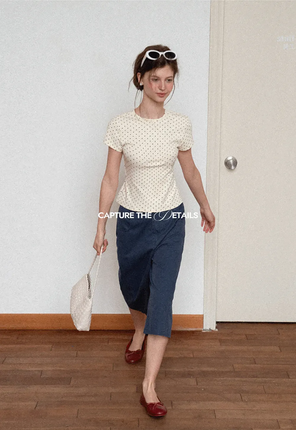 Polka Dot Print Short Sleeve Crew Neck T Shirt