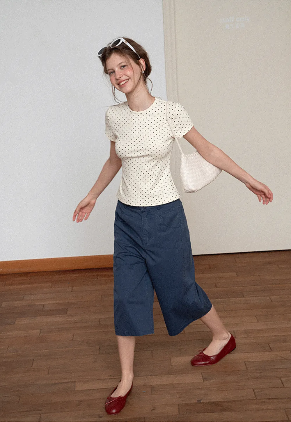 Polka Dot Print Short Sleeve Crew Neck T Shirt