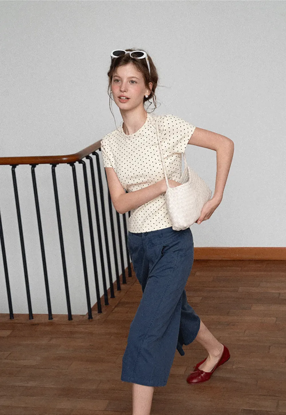 Polka Dot Print Short Sleeve Crew Neck T Shirt