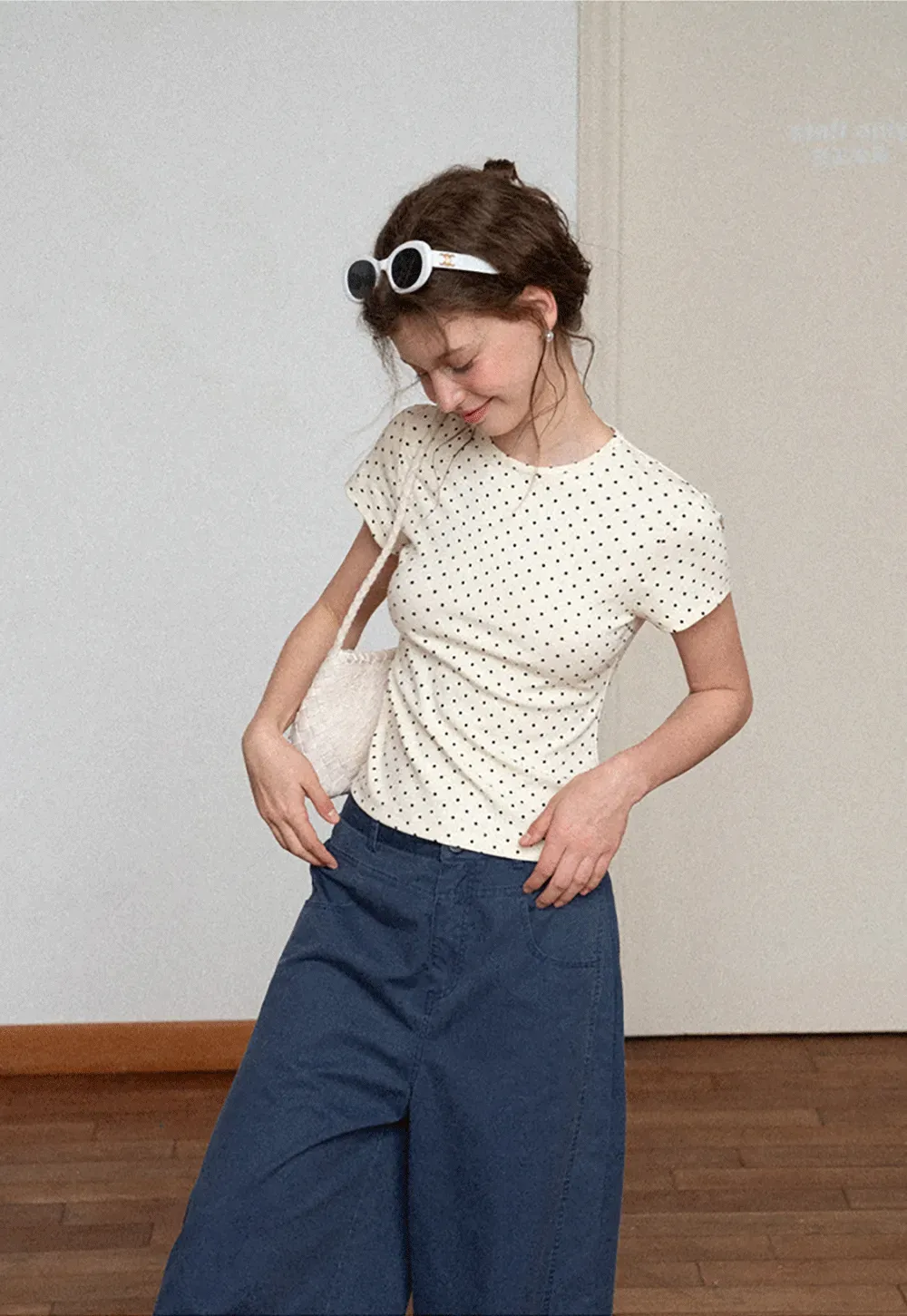 Polka Dot Print Short Sleeve Crew Neck T Shirt