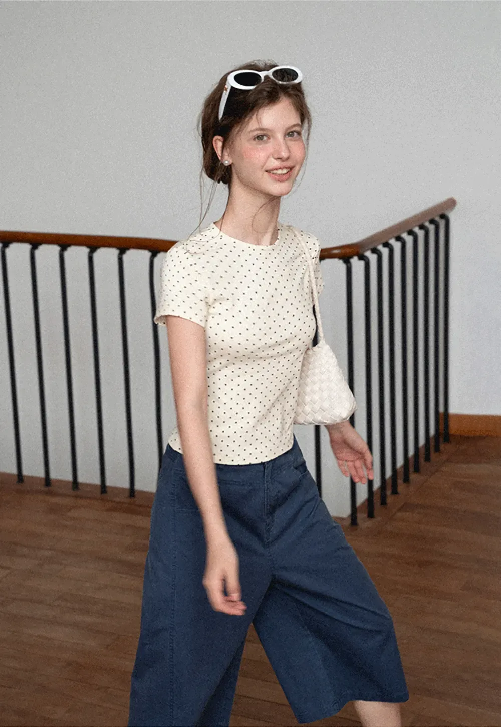 Polka Dot Print Short Sleeve Crew Neck T Shirt