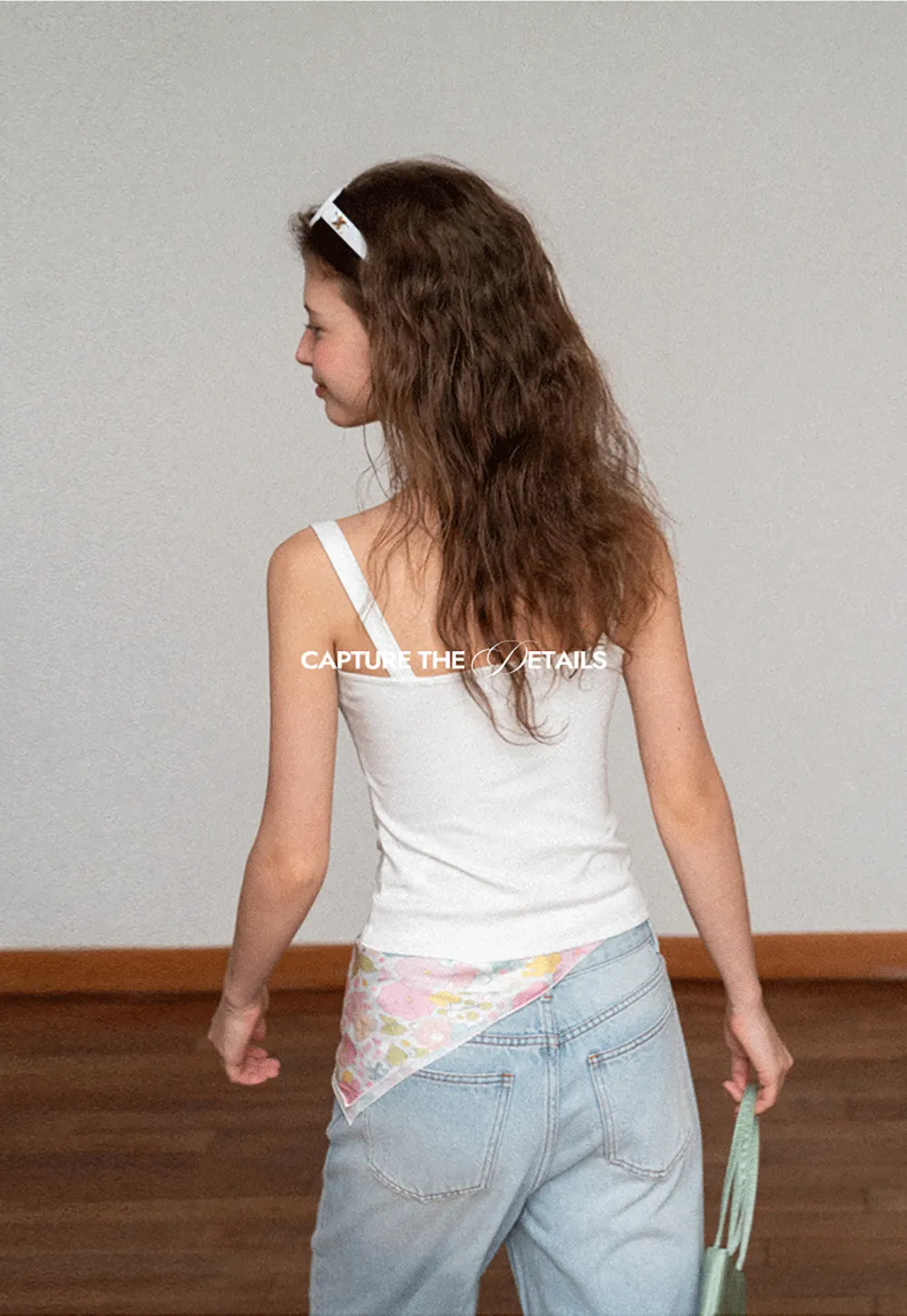 Lace Trim Drawstring Tank Top and Floral Hem T Shirt