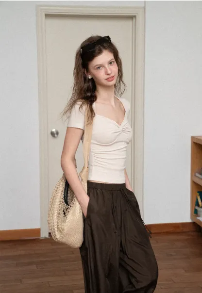 Twist Front Cropped Short Sleeve Top