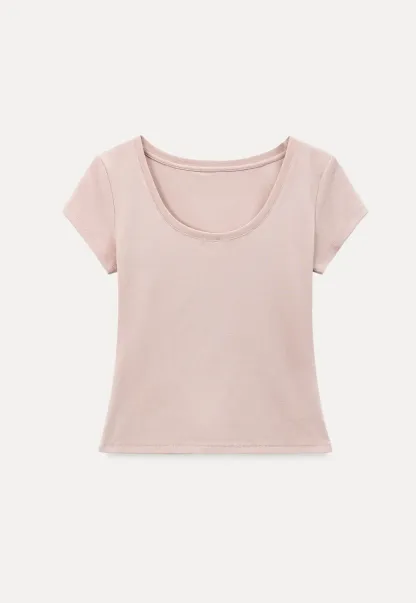 Scoop Neck Short Sleeve Fitted T Shirt