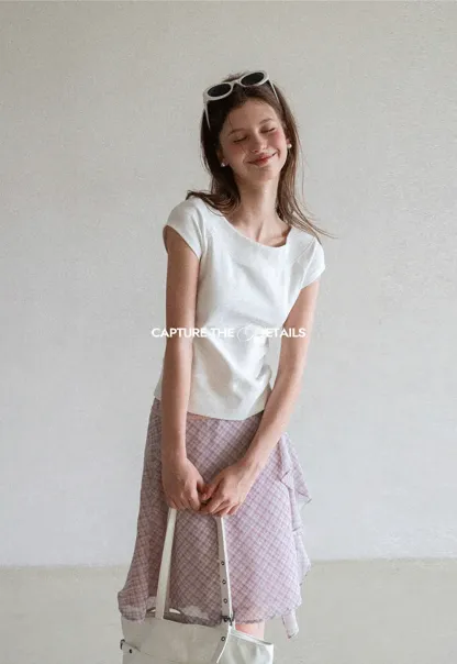 Square Neck Cap Sleeve Knit Top