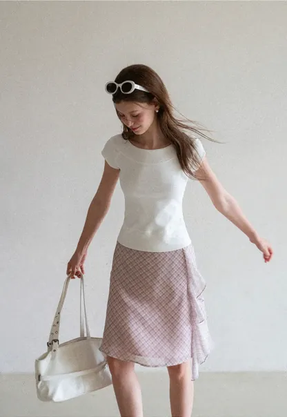 Square Neck Cap Sleeve Knit Top