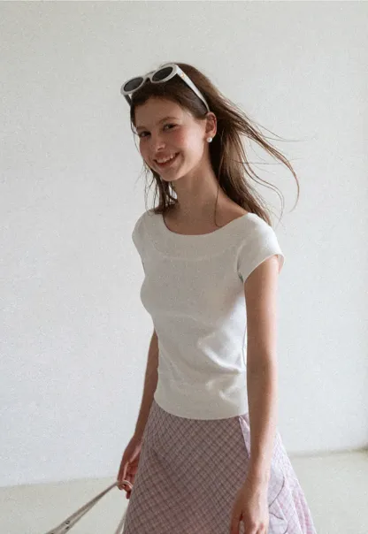 Square Neck Cap Sleeve Knit Top