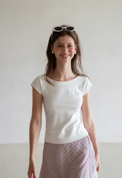 Square Neck Cap Sleeve Knit Top