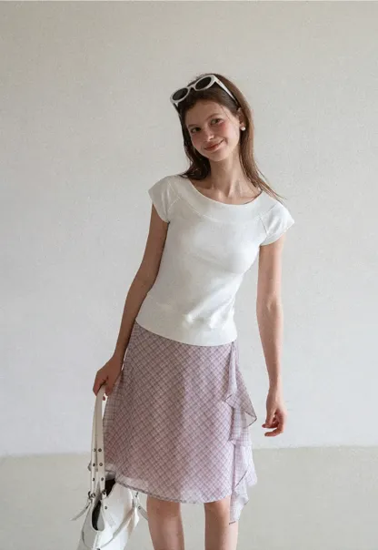 Square Neck Cap Sleeve Knit Top