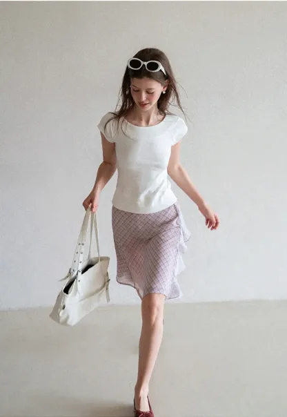 Square Neck Cap Sleeve Knit Top