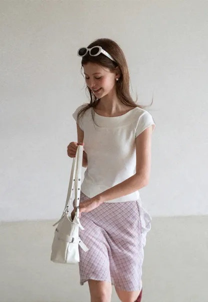 Square Neck Cap Sleeve Knit Top