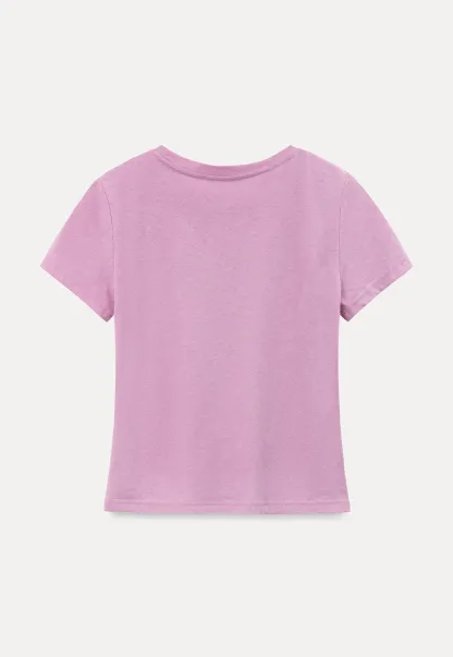 Embroidered Bow Detail Crew Neck Short Sleeve Tshirt