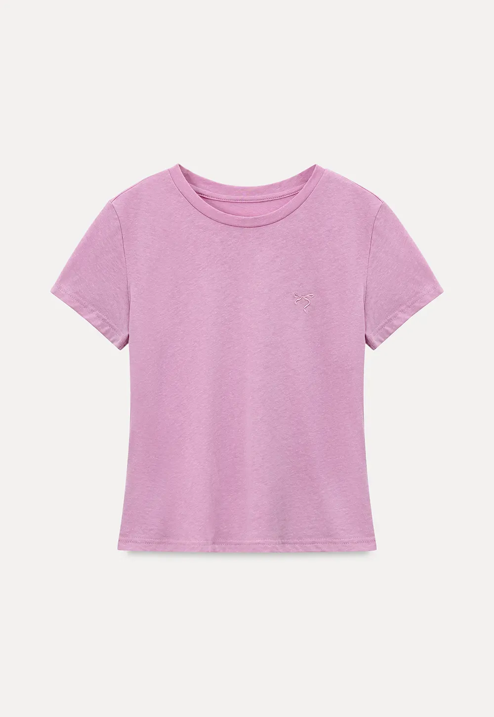 Embroidered Bow Detail Crew Neck Short Sleeve Tshirt