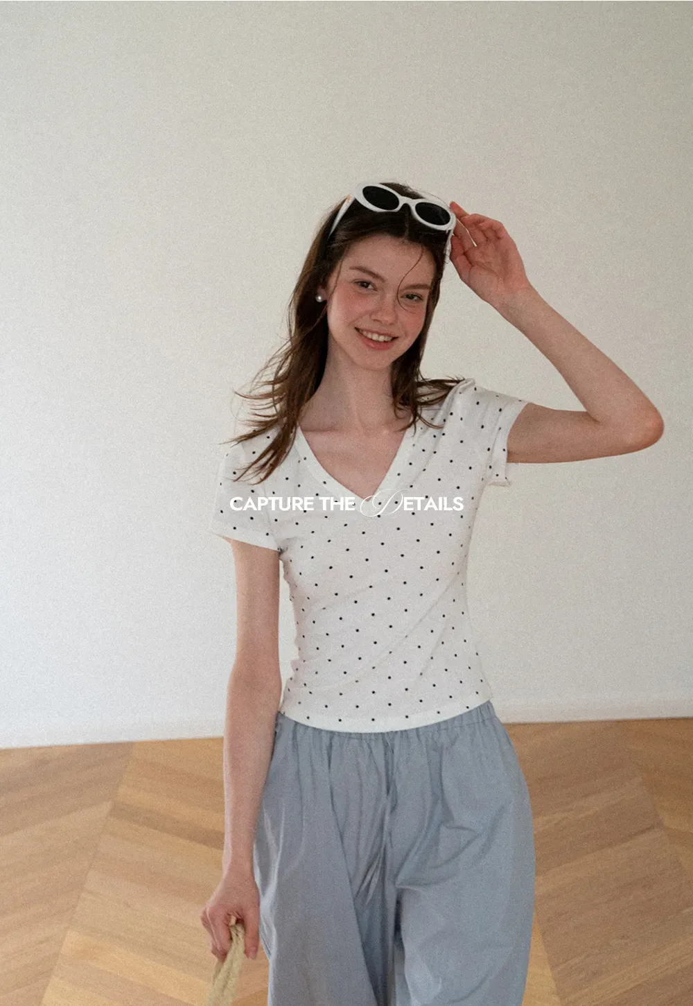 Polka Dot V Neck Short Sleeve T Shirt