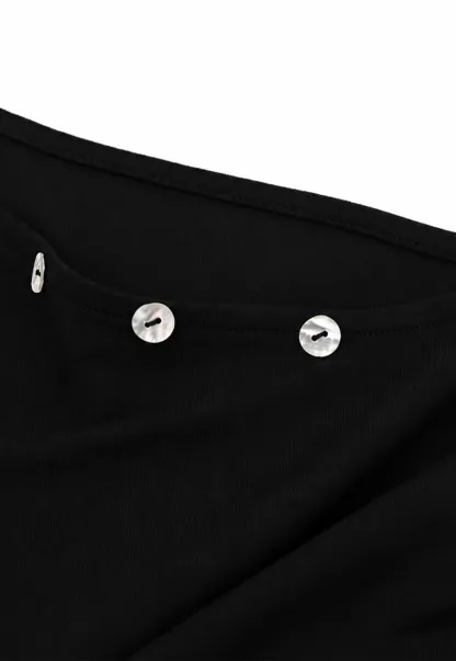 Cropped Short Sleeve Top With Button Detail Neckline