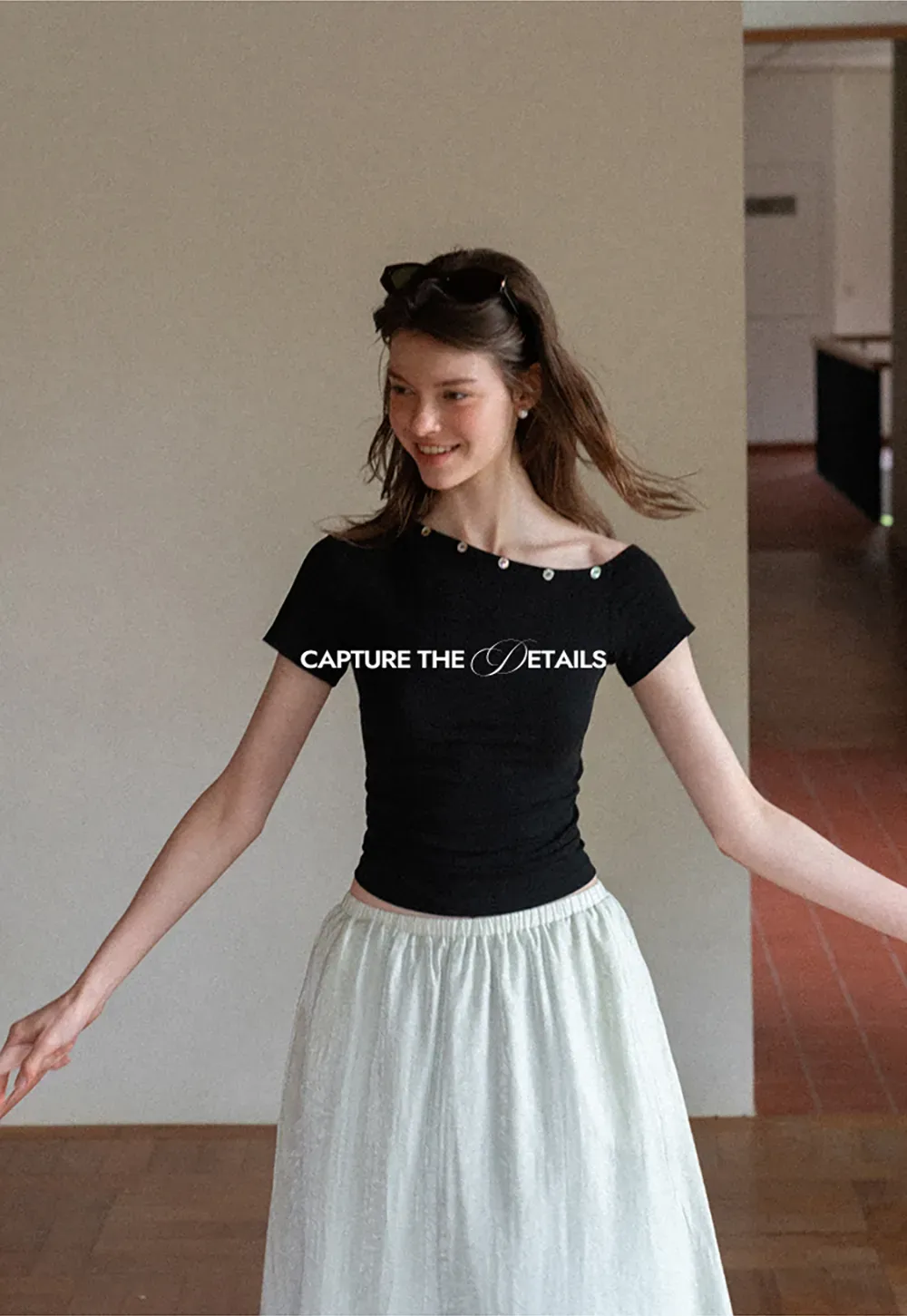 Cropped Short Sleeve Top With Button Detail Neckline