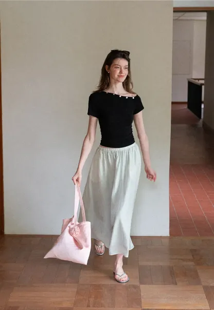 Cropped Short Sleeve Top With Button Detail Neckline