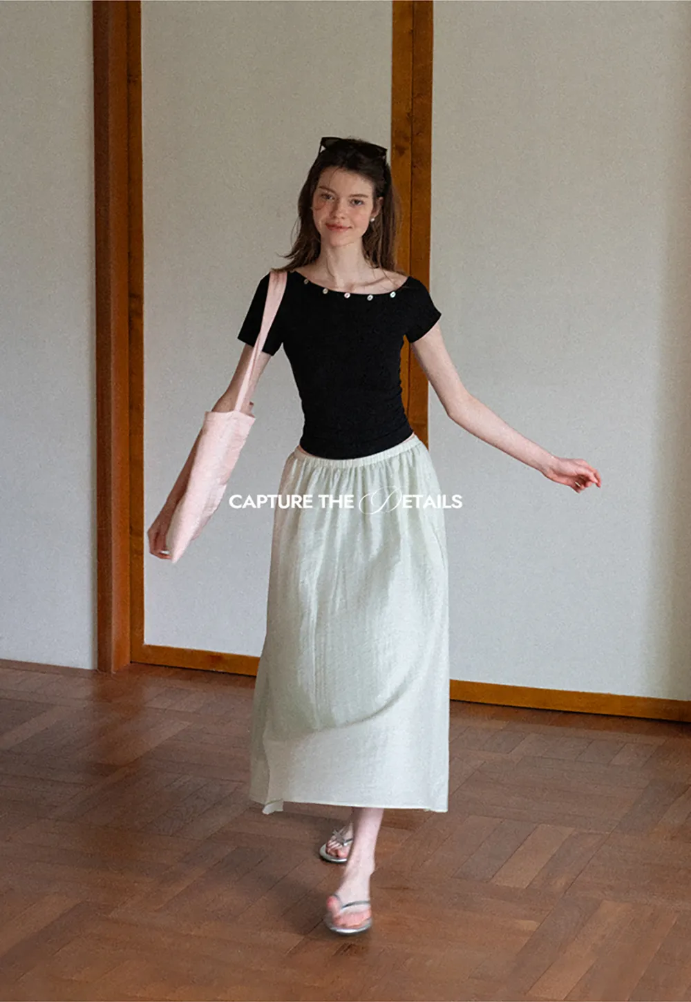 Cropped Short Sleeve Top With Button Detail Neckline