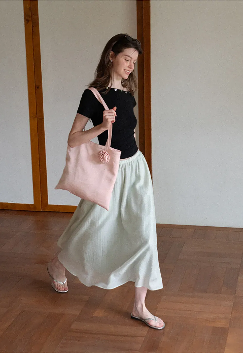 Cropped Short Sleeve Top With Button Detail Neckline
