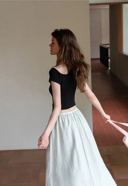 Cropped Short Sleeve Top With Button Detail Neckline