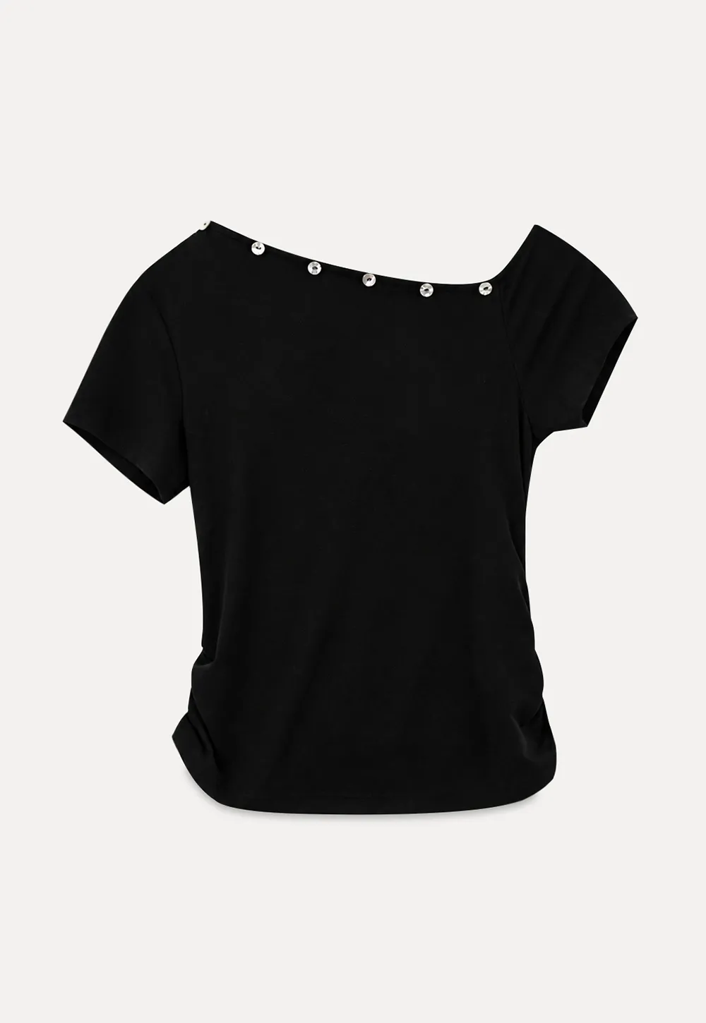 Cropped Short Sleeve Top With Button Detail Neckline