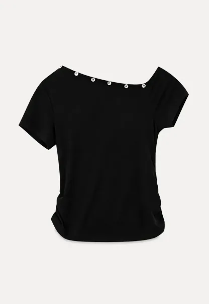 Cropped Short Sleeve Top With Button Detail Neckline