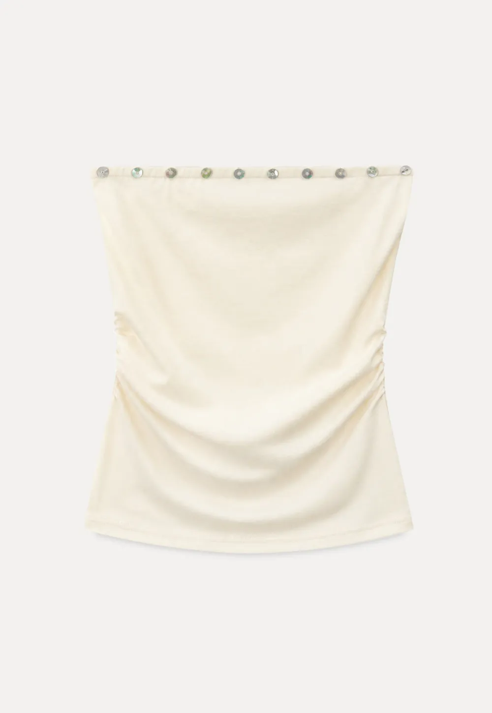 Square Neck Strapless Top With Pearl Detail Long Sleeve Cardigan Set