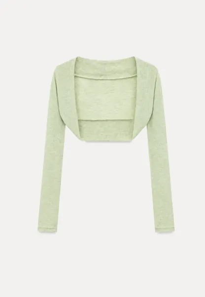 Square Neck Strapless Top With Pearl Detail Long Sleeve Cardigan Set