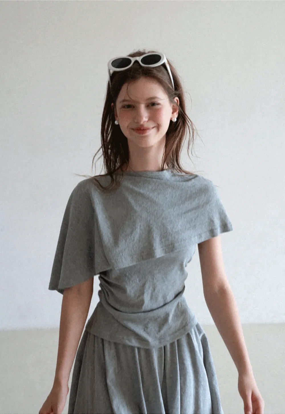 Draped Cap Sleeve Top and Pleated Skirt Set