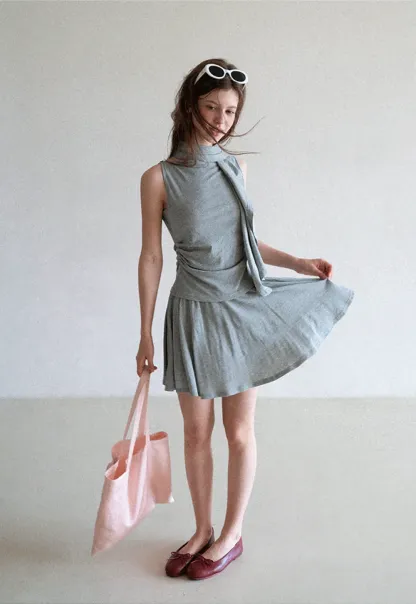 Draped Cap Sleeve Top and Pleated Skirt Set
