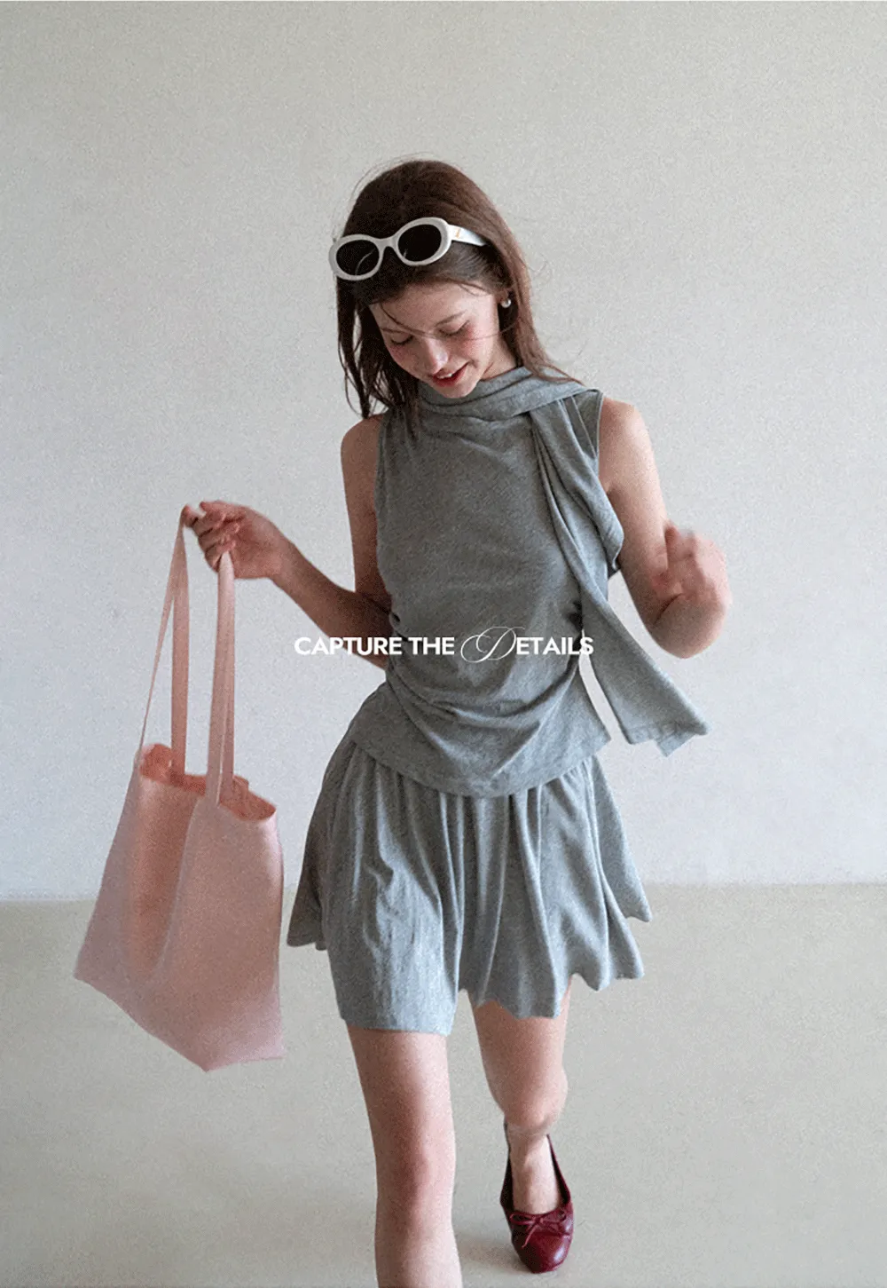 Draped Cap Sleeve Top and Pleated Skirt Set