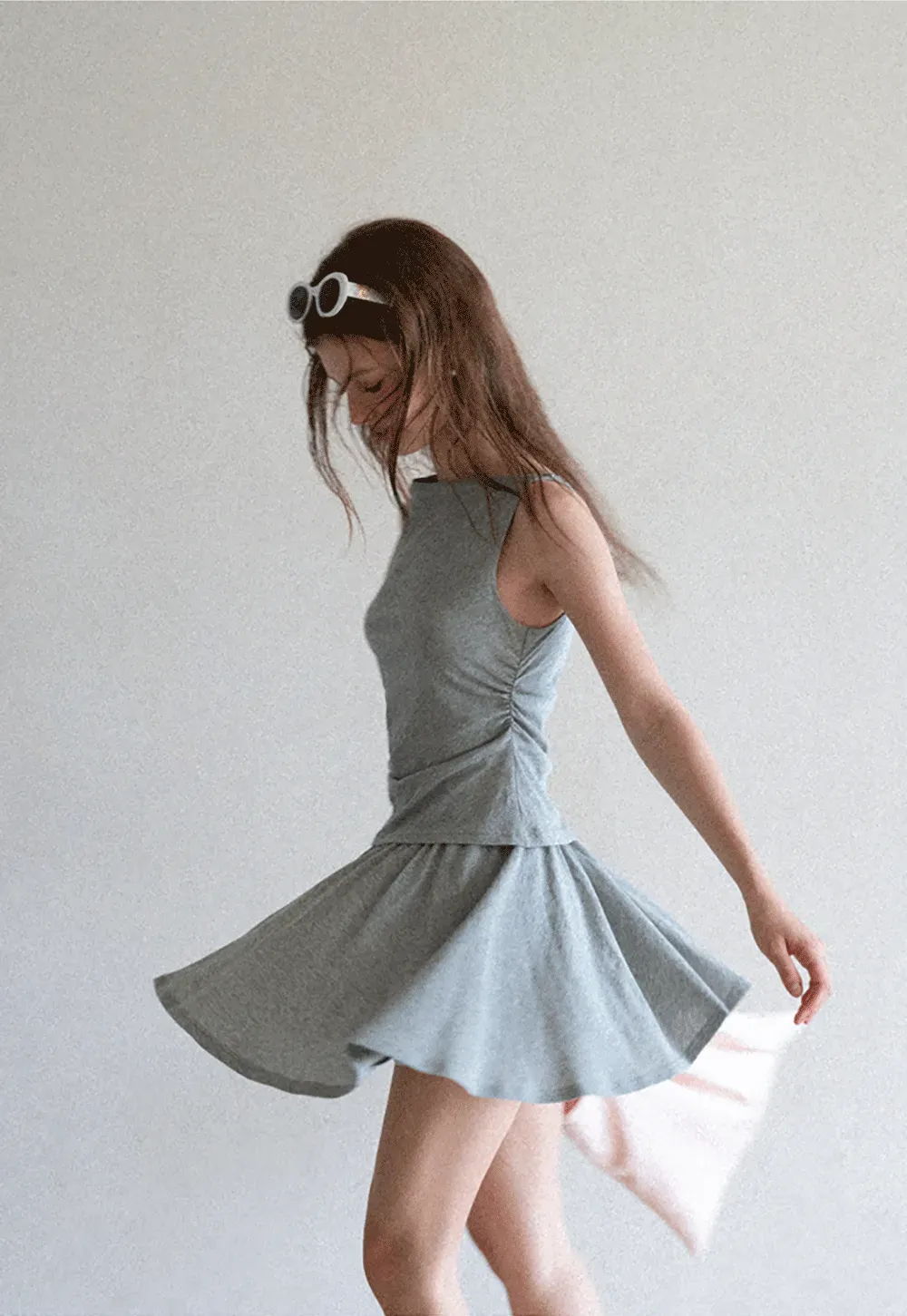 Draped Cap Sleeve Top and Pleated Skirt Set