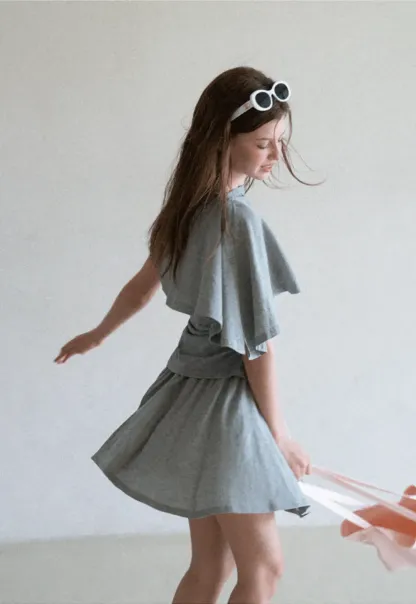 Draped Cap Sleeve Top and Pleated Skirt Set