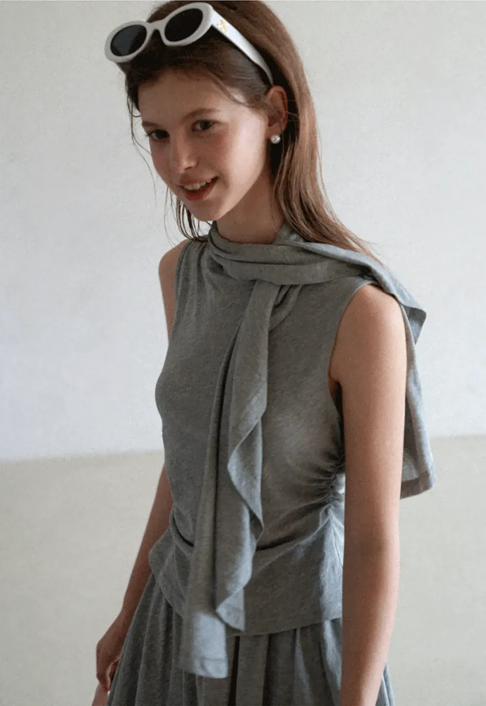 Draped Cap Sleeve Top and Pleated Skirt Set