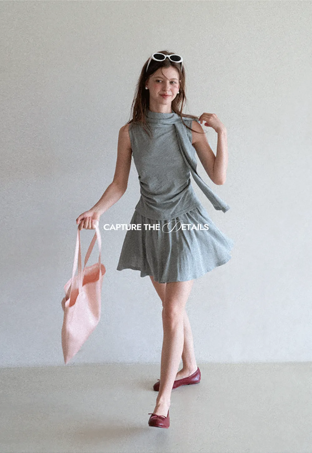 Draped Cap Sleeve Top and Pleated Skirt Set