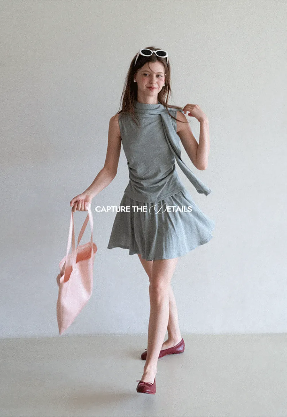 Draped Cap Sleeve Top and Pleated Skirt Set