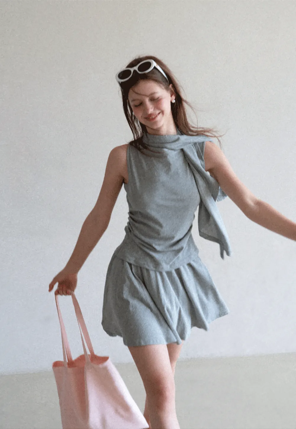 Draped Cap Sleeve Top and Pleated Skirt Set