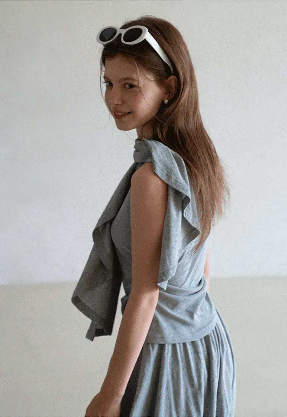 Draped Cap Sleeve Top and Pleated Skirt Set