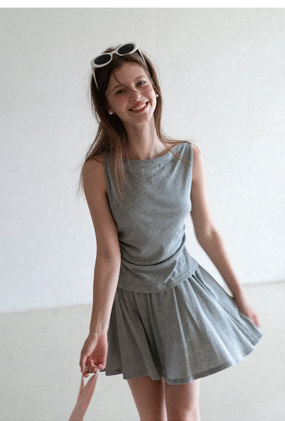 Draped Cap Sleeve Top and Pleated Skirt Set