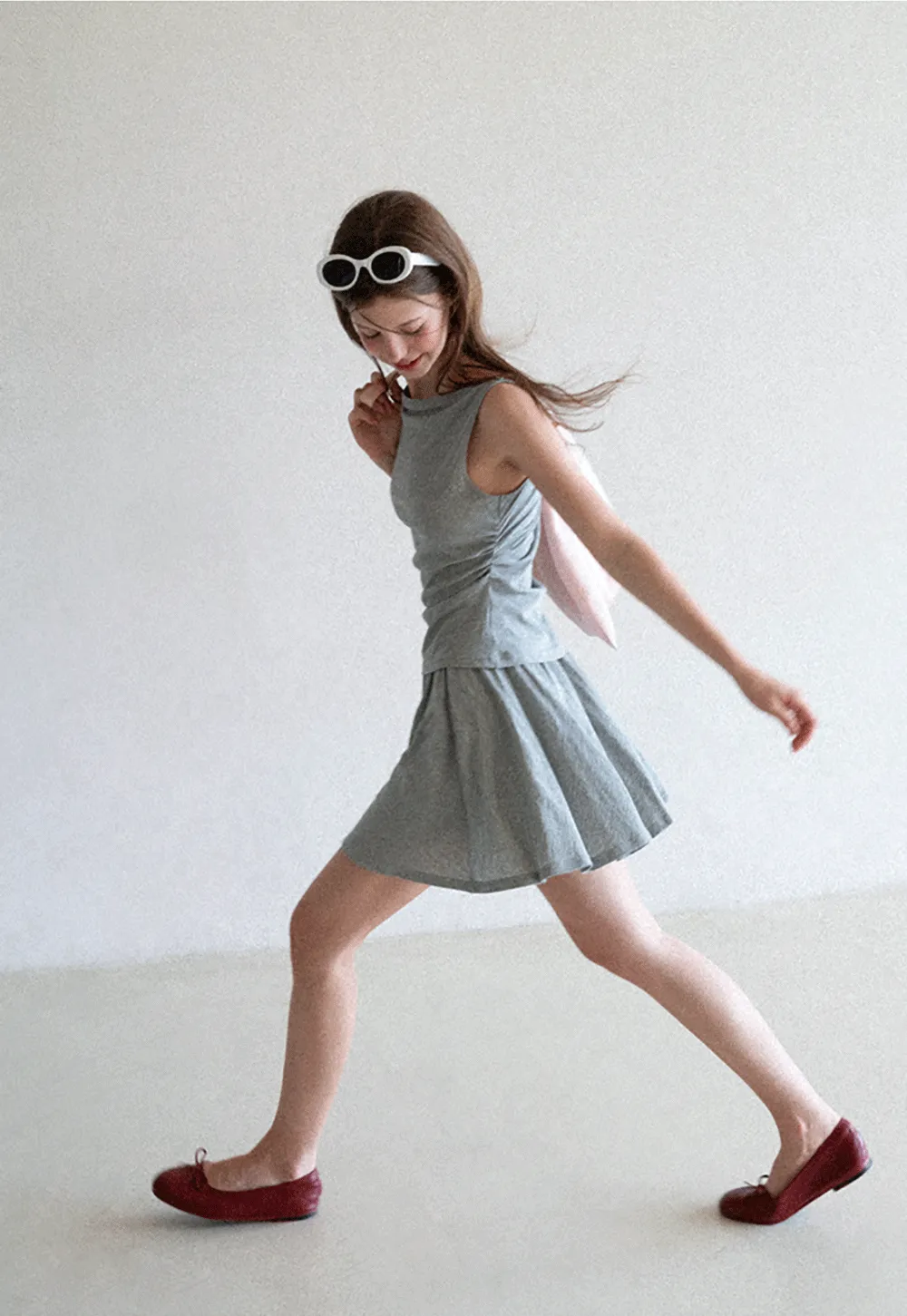 Draped Cap Sleeve Top and Pleated Skirt Set