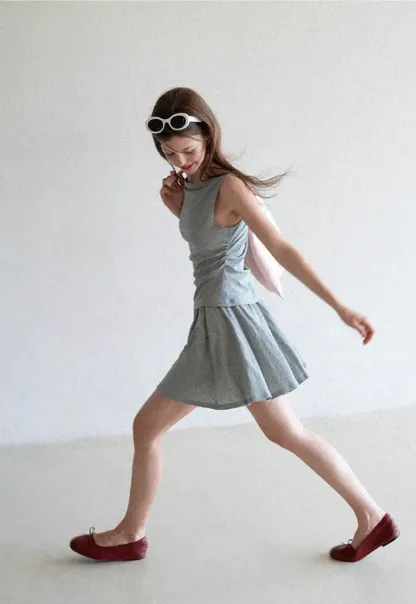 Draped Cap Sleeve Top and Pleated Skirt Set