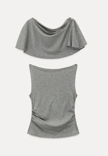 Draped Cap Sleeve Top and Pleated Skirt Set